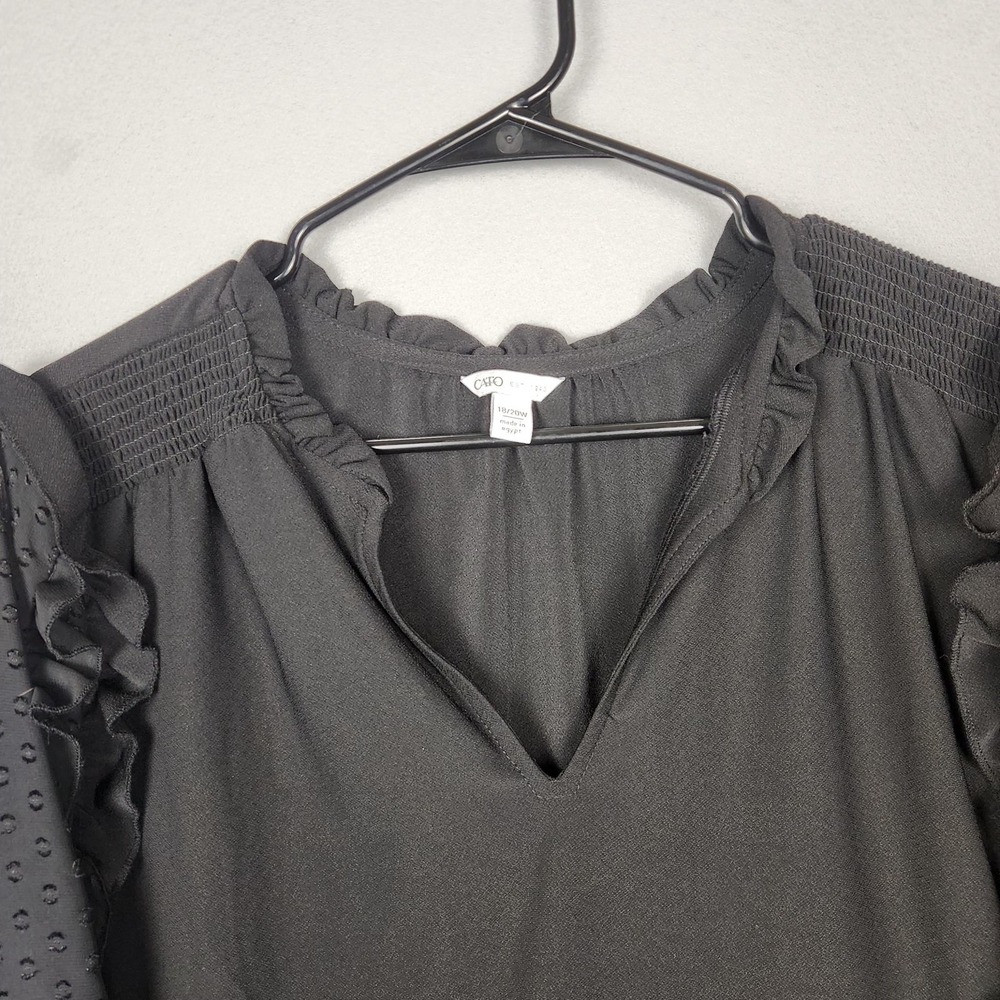 Cato Blouse Womens 18/20W Black Sheer Swiss Dot Ruffle Sleeve Pullover Plus Top - Picture 5 of 14